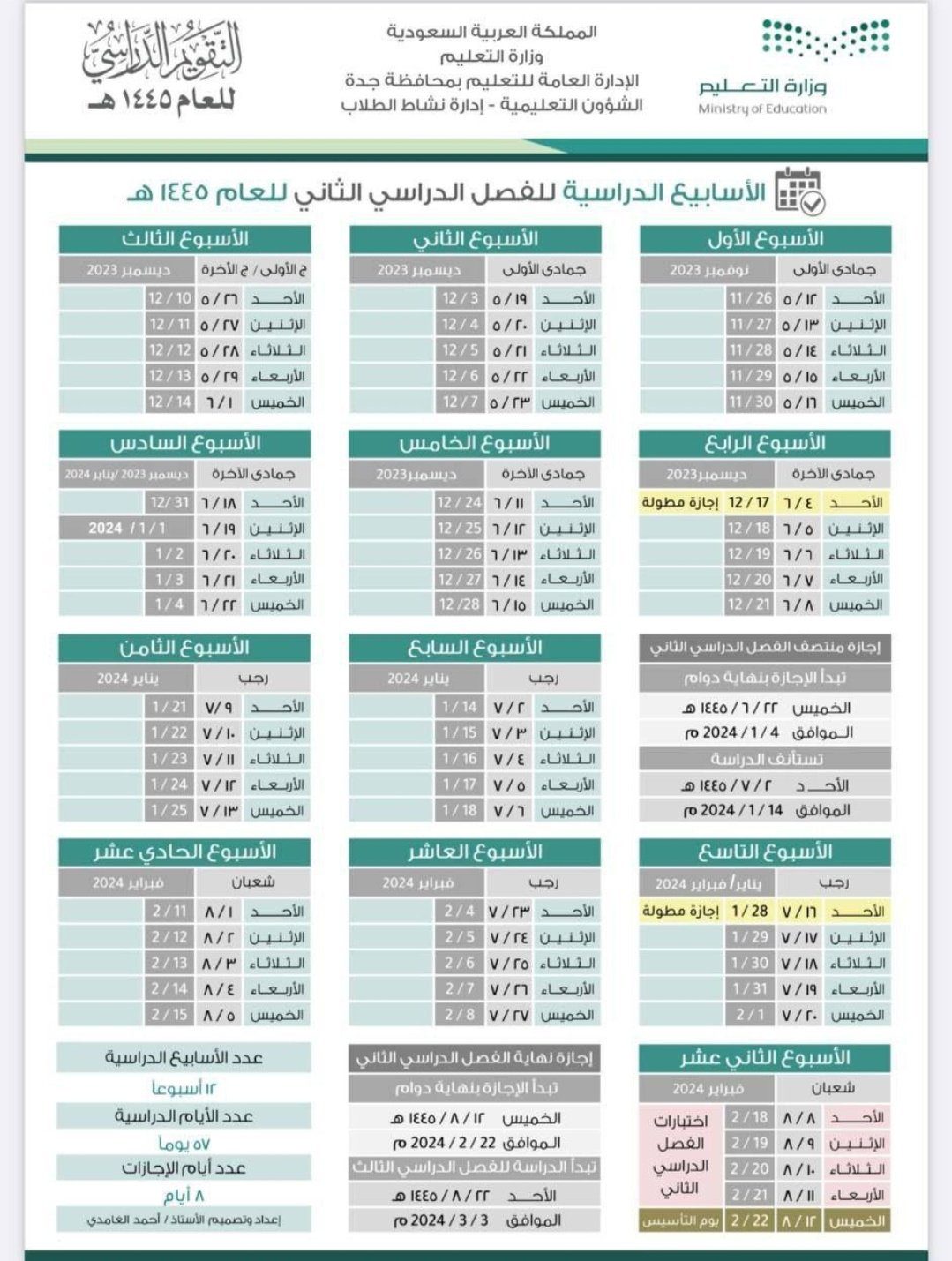 إجازة الفصل الدراسي الثاني